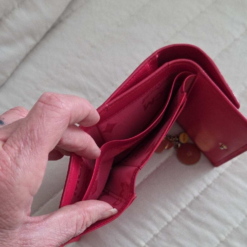 MCM Pink Tri-fold Wallet with Gold Charms Details - Picture 9 of 9